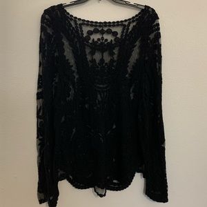 NWOT BLACK L/S Lace mesh see through top